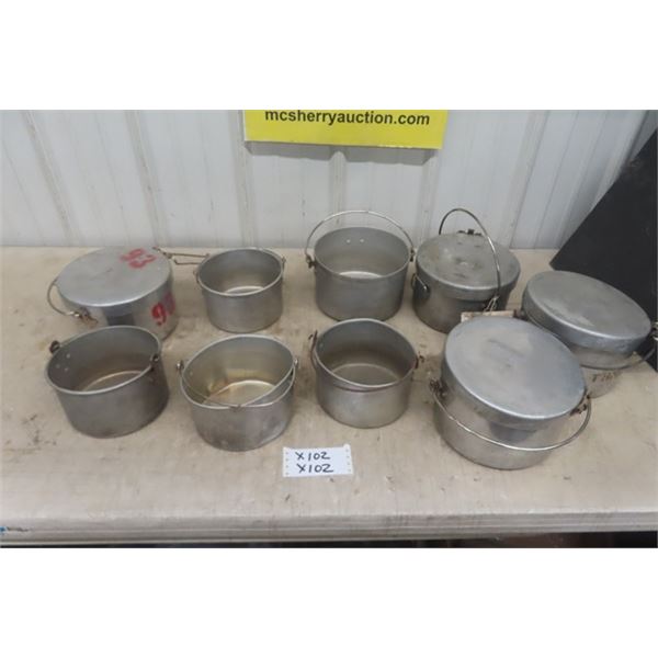 9 Aluminum Military Camp Cookware Items with Handles