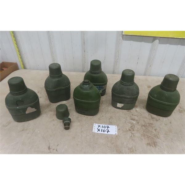 Lot of 6 Military Plastic  + Aluminum Canteens - Made in Canada ' Dew' 