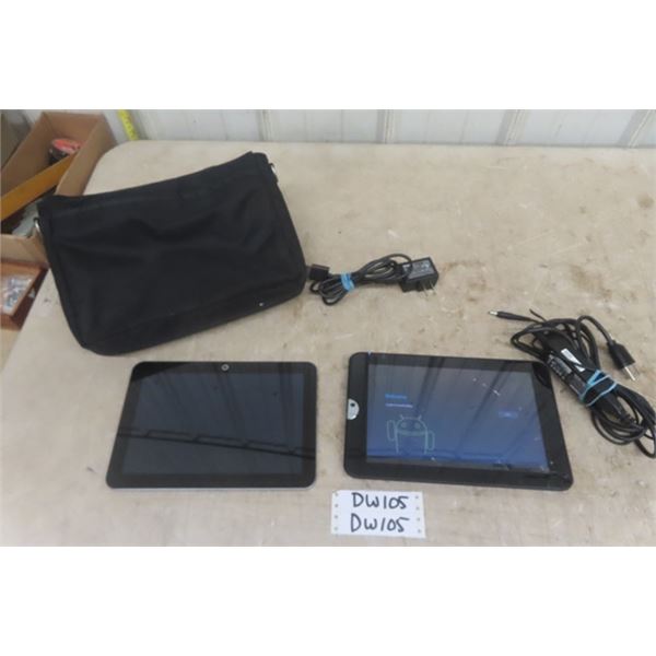 2 Toshiba Tablets - Large One is Cracked but Works - Includes Bag + Chargers