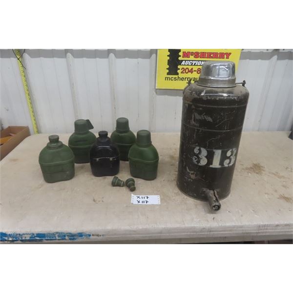 5 Military Aluminum/ Plastic Canteens with Portable Thermos with Spigot