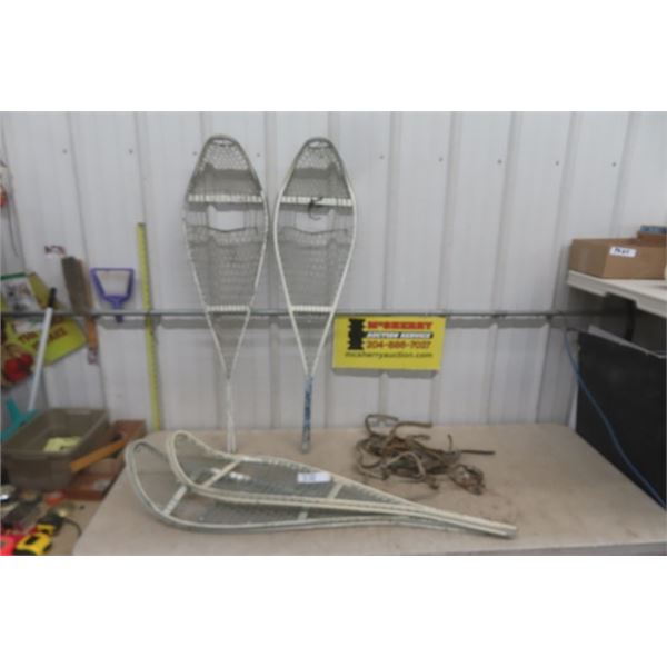 2 Pairs of Metal Snowshoes + Assorted Straps