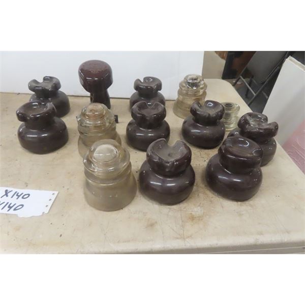 12 Assorted Porcelain + Glass Insulators