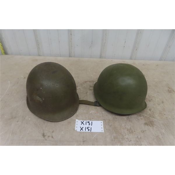 2 Metal Army Helmets - No Inner Strapping - Perfect Soup Bowls 