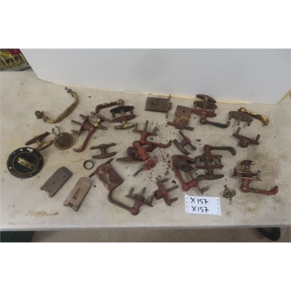 Assorted Painted Brass + some Cast; Handles, Door Latches, Tie Downs plus more 
