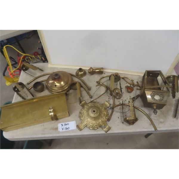 Assorted Brass Lamp Parts, Mailbox