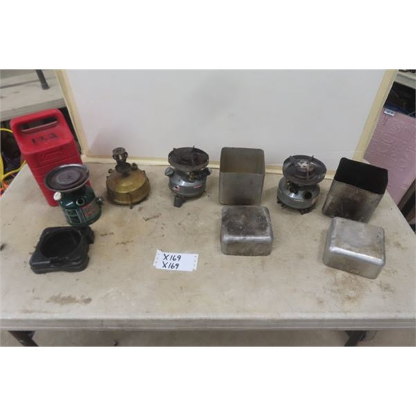 3 Coleman Single Burner Elements in Cases - Brass Burner