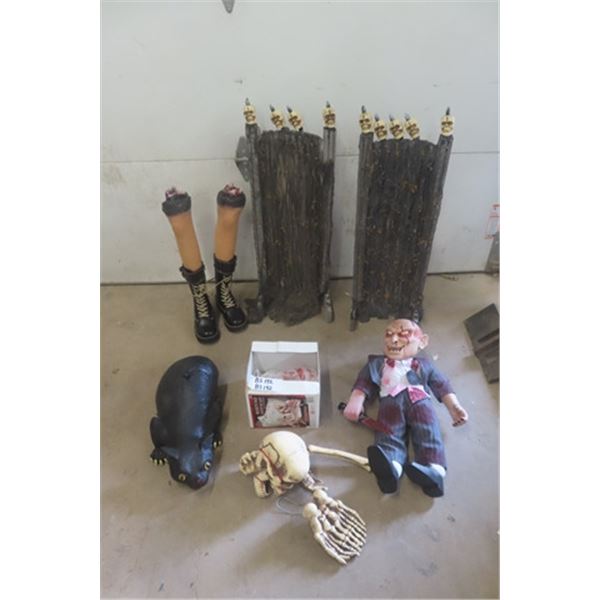 Halloween Decor ; Large Rat, Skeleton Parts, Creepy Dude, Dismantled Legs, Skull Topped Fence Sectio