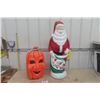 Image 1 : Santa Clause Blow Mold 43" Tall + Pumpkin Blow Mold - Cracked Nose 24" Tall 
