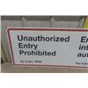 Image 3 : 2 Military Metal Signs ; 'No Trespassing' + ' Unauthorized Entry Prohibited' - Largest 15.5" x 45.5"