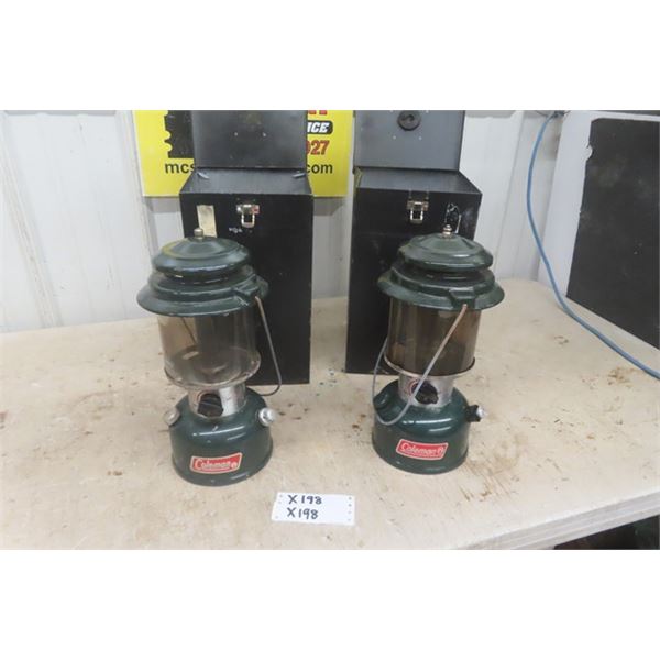 Pair of Coleman Model 290A Oil Lanterns with Metal Cases