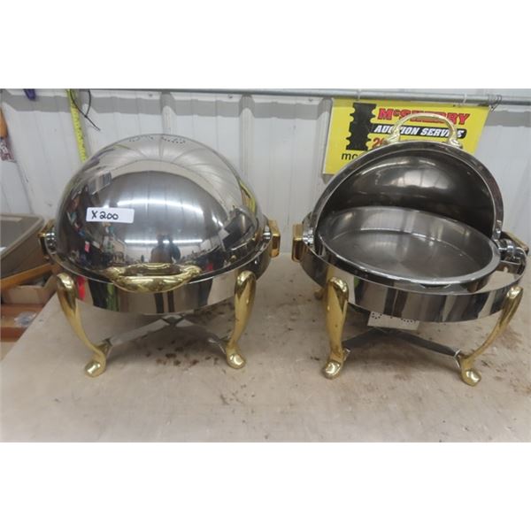 Pair of Heavy Duty Round 'Orbit'  Buffet Servers 20" Wide 20" Tall - 1 is Missing Pan