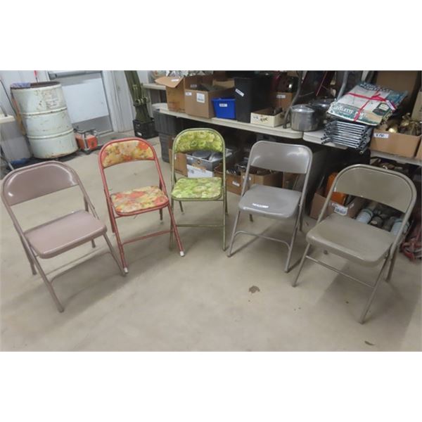 5 Metal Folding Chairs - 2 Floral Pattern, Upholstered
