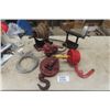 Image 1 : Angus 2 Hose Splitter, Crosby Hook Pulley, 2 Cast Iron Pulley Items, Barrel Pump