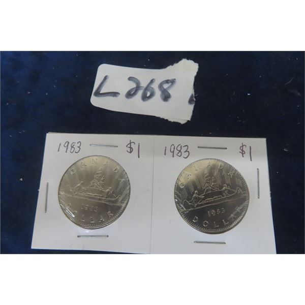  (2) Canada 1 Dollar Coins; both 1983