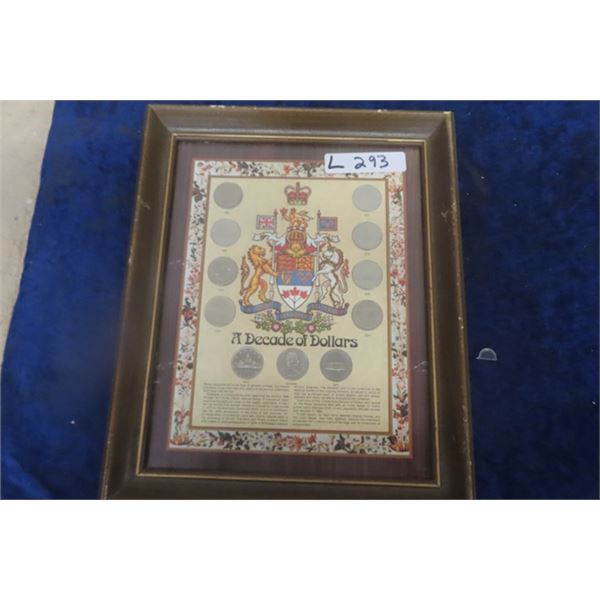 A Decade of Dollars 1968 - 1977 - 11 Coins Total - Framed