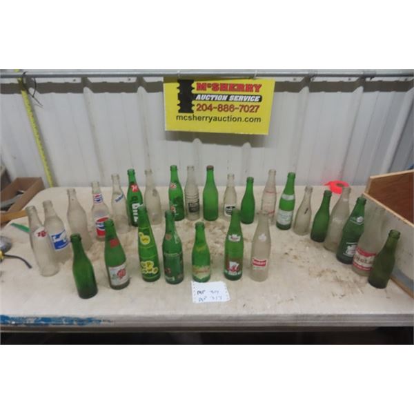 27 Old Pop Bottles ; Squirt, Uptown, Stubby, Keystone, Canada B+S Club, Rose, Drewry's plus other go