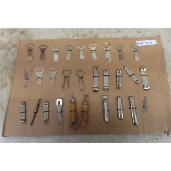 29 Bottle Openers - Most with Advertising ; Pabst, Drewry's, Hotels, Pop + Booze plus others