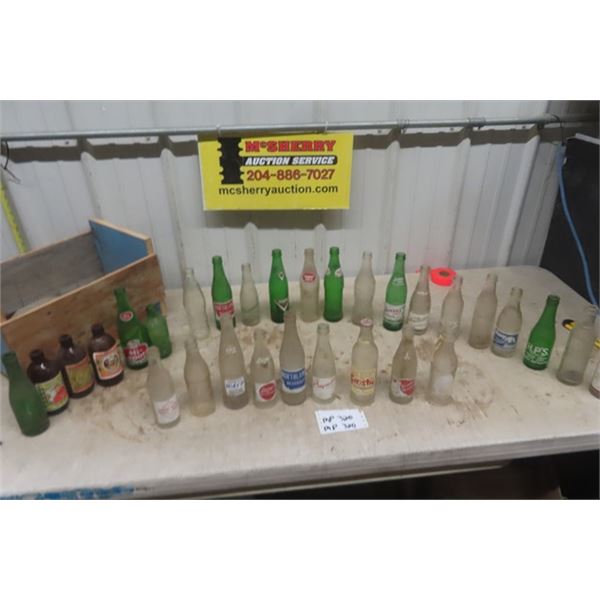 30 Old Pop Bottles ; Rose, Drumheller, Vermillion Bay, Frostie, Northland, Superior, Watt, Dominion 