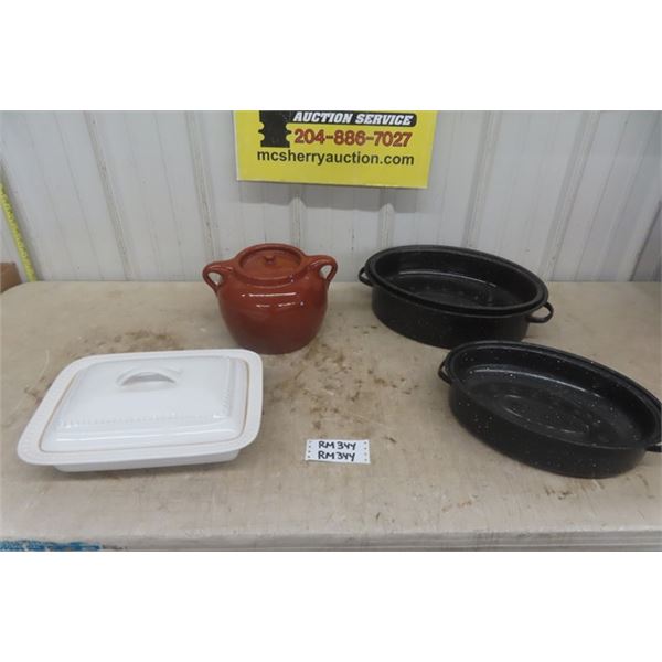 Covered Serving Dish, Bean Pot, Enamel Roaster