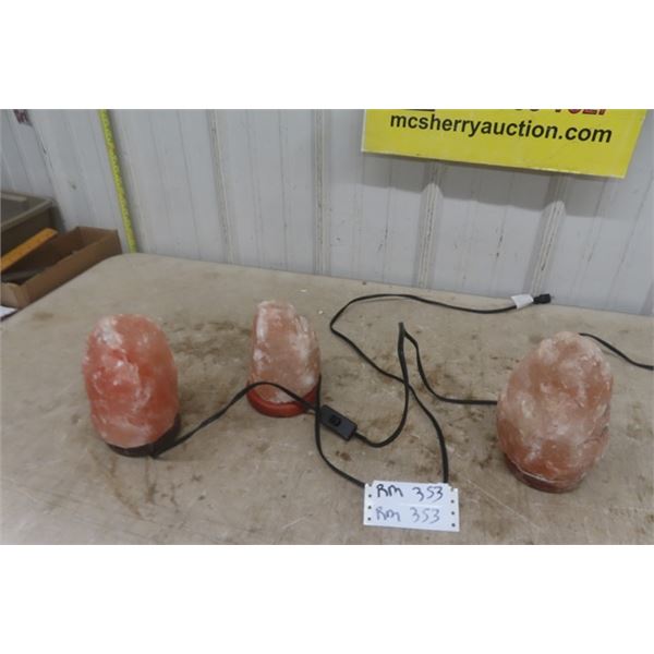 3 Salt Rock Lamps- 2 Complete,  1 No Base + Light