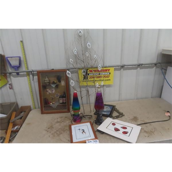 2 Lava Lamps, Shadow Box Display, some Prints, 1 Marked Danial James