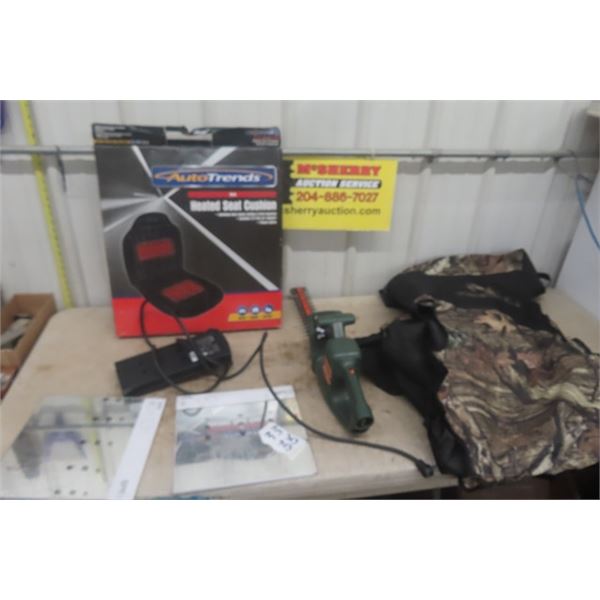 Auto Heated Seat Cushion, Power Surge Bar, Electric B+D 16" Hedge Trimmer, Cover, 30cm ×30cm Mirror 