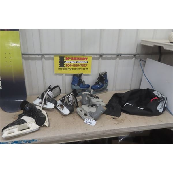 Snowboard- No Strapping, 4 Pairs of Skates Sz 10 + Smaller