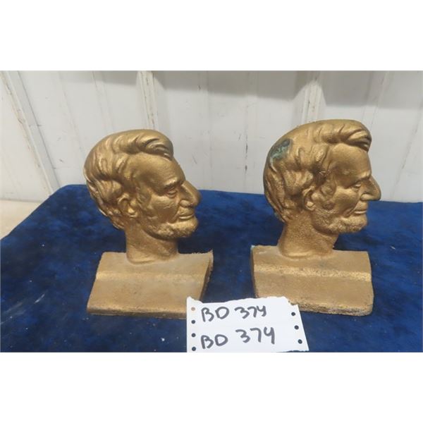 Antique Pair of Abraham Lincoln Heavy Cast Iron Bookends