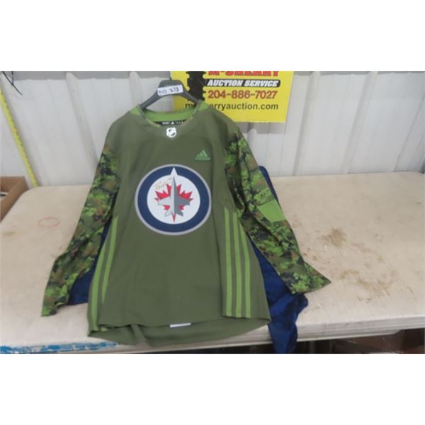 Winnipeg Jets Authentic Pro Patrick Laine Autographed Sz 50 Military Night Jersey with Fight Strap- 