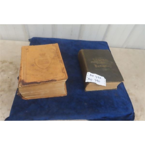 2 Antique Websters Dictionaries- Both are Huge: 1892 + 1907- Brown one is Leather Bound