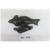Image 1 : Vintage Indigenous Soapstone Depicting Merman Spirit Carrying Whale on its Back- Signed + Dated 9" L