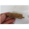 Image 6 : Vintage Inuit Bone Cigarette Holder with Dog Sled Scrimshaw + Inuit Caribou Antler Hide Scraper