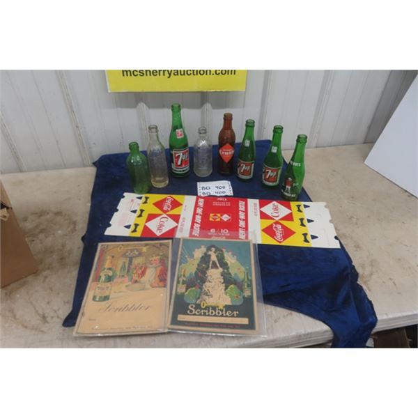 Vintage Soft Drink Bottles: Orange Crush, 7Up, Zero, Promo Drewry's Promo Books, Coke Carton
