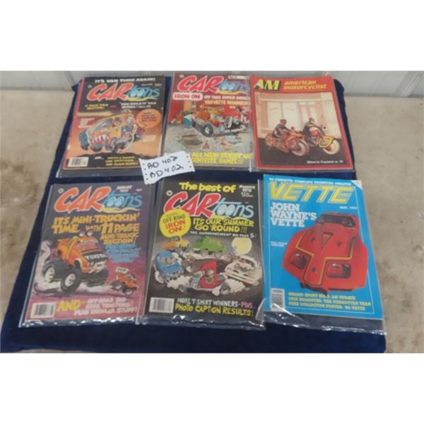 4 Vintage 1970's Car Magazines (cartoon) Also Vette Mag. + Motorcycle Magazine