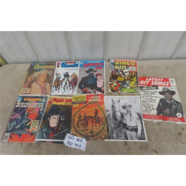 7 Vintage Comic Books: Tom Mix, Gunsmoke, Ringo, Kid plus others & Roy Rogers Promo Photo plus more