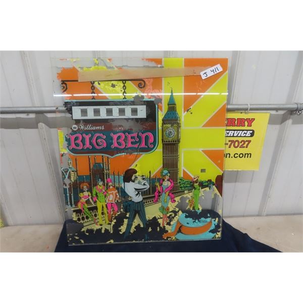 Pinball Back Glass Shield- Williams Big Ben 1974 23"×25.5"