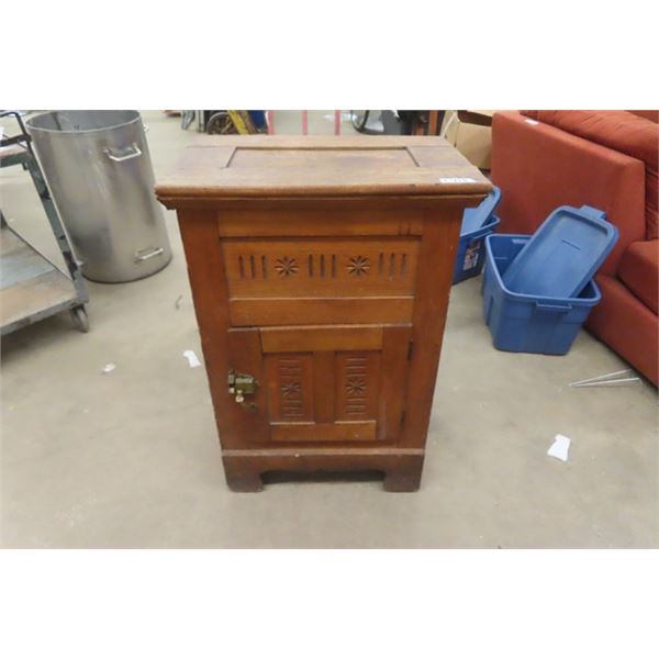 Wooden Ice Box with Carved Design 17"×26"×37"