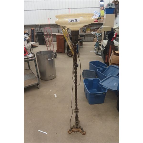 Standing Floor Lamp with Twisted Brass Stem - Shade is Damaged