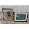 Image 1 : Framed Pastel Drawing of Dog 21"×27.5" + Vintage Framed Water Color 21"×27"