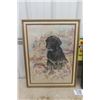 Image 2 : Framed Pastel Drawing of Dog 21"×27.5" + Vintage Framed Water Color 21"×27"