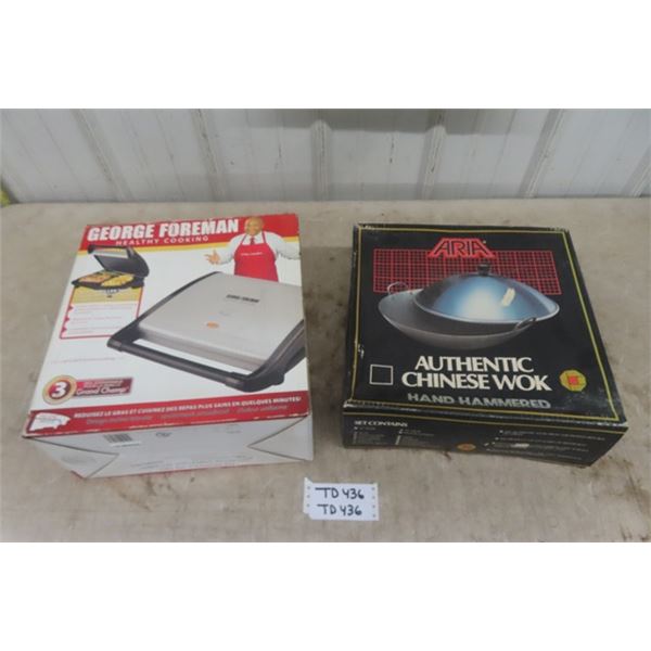 George Foreman Grill, Aria Chinese Wok- Both in Box