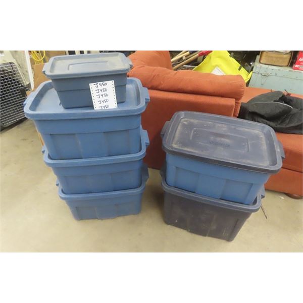 6 Assorted Rubbermaid Roughneck Storage Containers- All with Lids