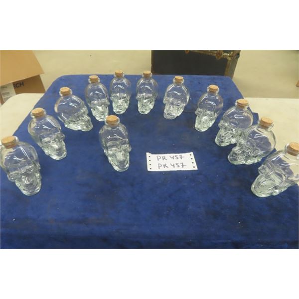 12 Small Skull Shaped Jars/ Bottles with Corks