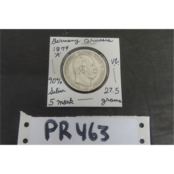 1874 Germany Prussia 5 Marks 90% Silver- 27.5 Grams