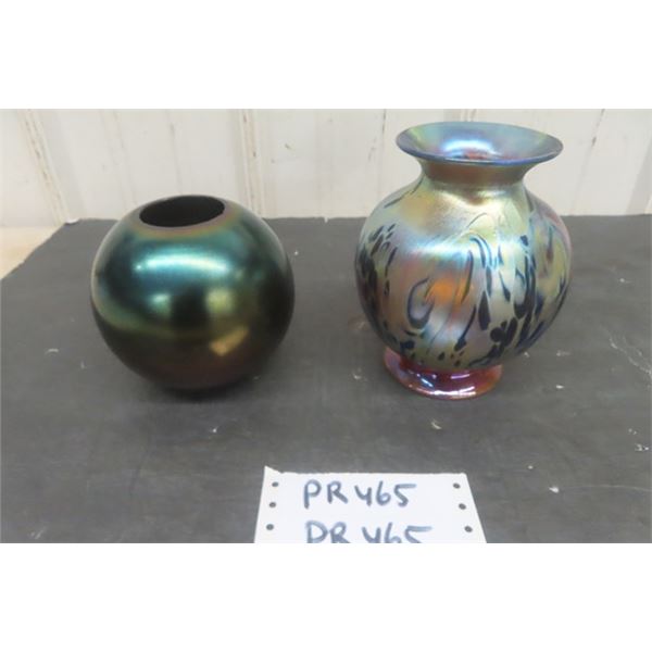 2 Art Glass Vases: 1 Signed LCT 174, 1 Signed Mario Real