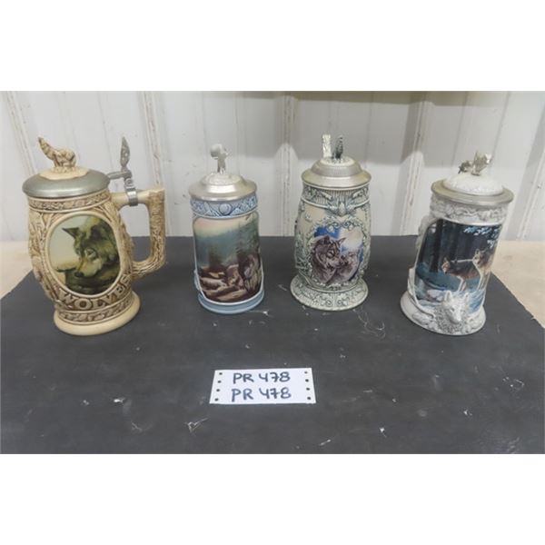 4 Different Wolf Themed Tankards- 2 are Avon 