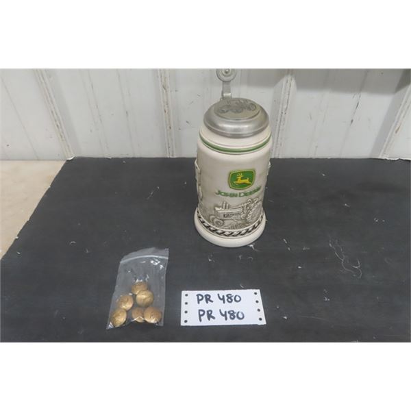 John Deere Collectors Tankard - Avon with 6 Jacket Buttons