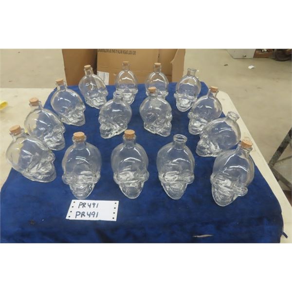 15 Glass Skull Bottle/ Jars - some with Corks