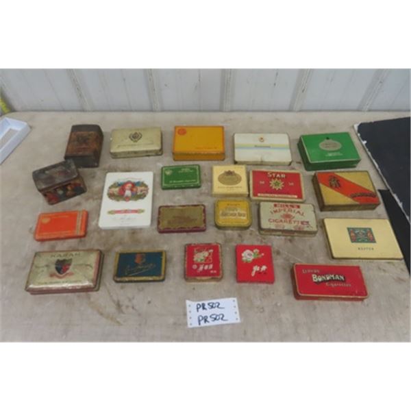 21 Assorted Cigarette + Tobacco Tins: Craven, Star, Gold Flake, Plus more