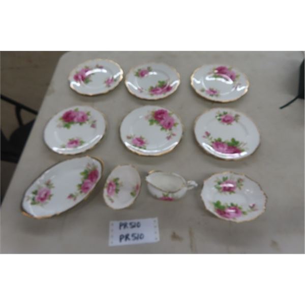 10 pcs Royal Albert ' American Beauty ' : 6 Salad Plates, Creamer., plus more 